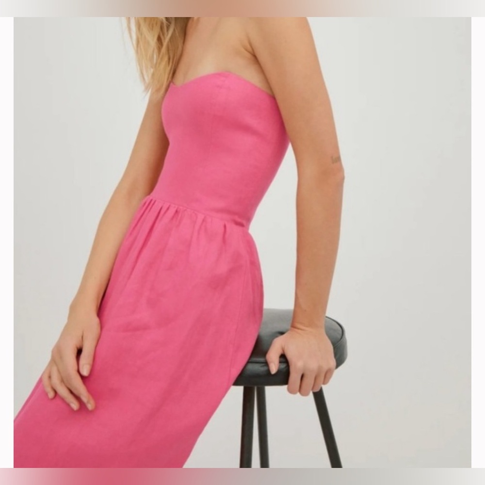 Reformation Fettuccini dress 0, 100% linen strapless PINK dress